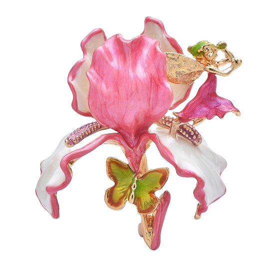 Enamel Iris Flower Fairy Butterfly Brooch Pin Whimsical Nature Garden Jewelry