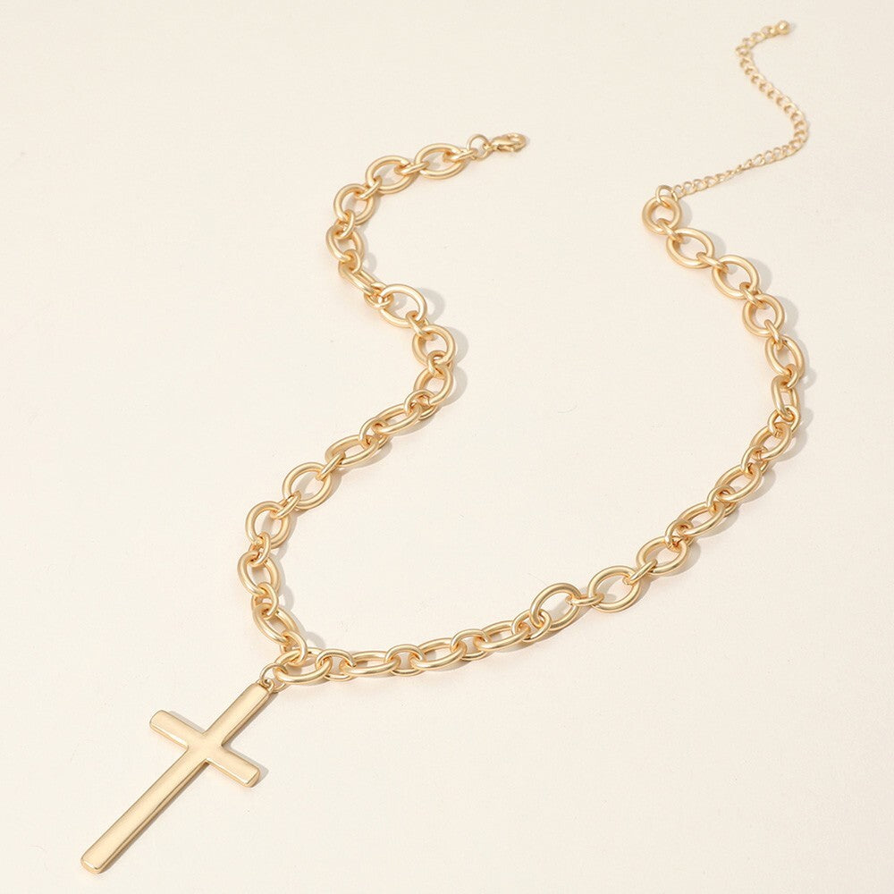 Metal Cross Pendant Necklace for Men Women Unisex Religious Jewelry