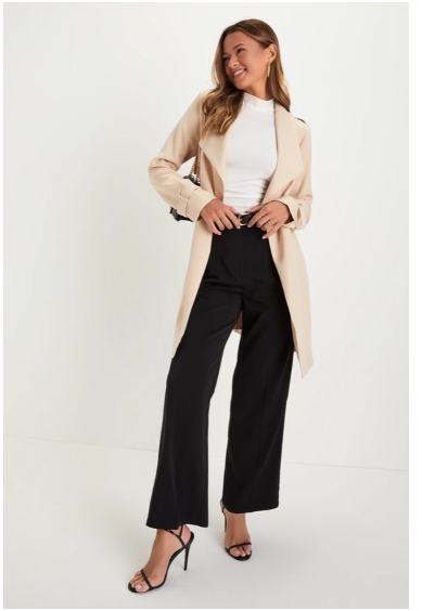 Winnipeg Beige Trench Coat for Women Classic Lightweight Long Belted Jacket