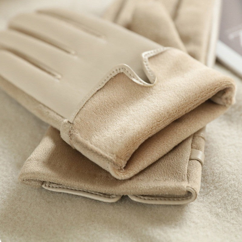 Women's Winter Gloves 2 Pairs Black Beige Gold Buckle Accent Smart Device Gloves