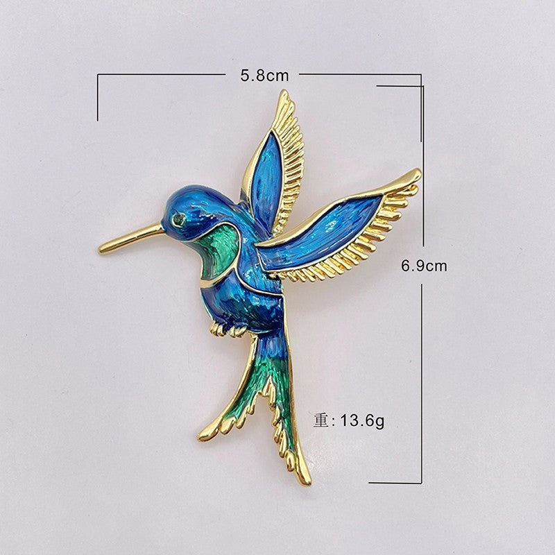 Elegant Enamel Hummingbird Brooch Gold Tone Blue Green Animal Bird Pin Gift