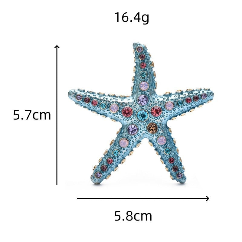 Sparkling Blue Starfish Rhinestone Brooch Pin Sea Ocean Theme Jewelry Gift