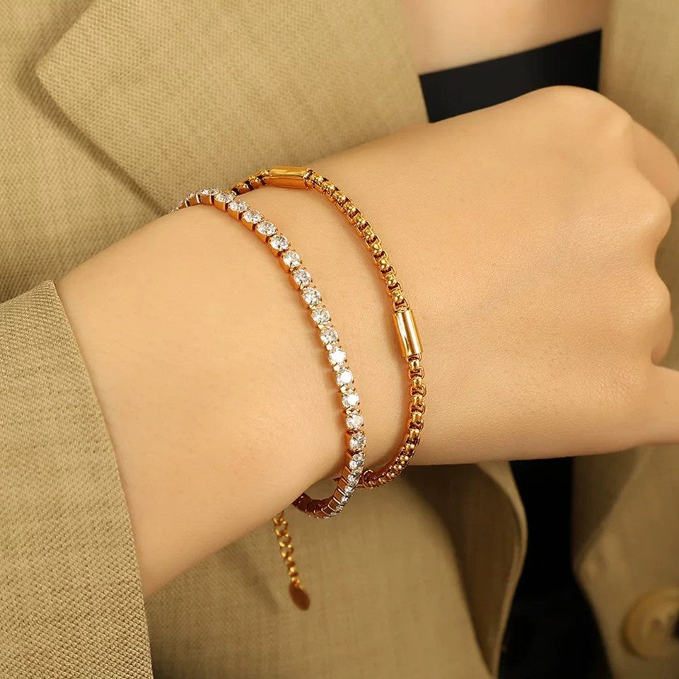 Women's Gold Plated Double Layered Tennis Chain Bracelet Cubic Zirconia Gift