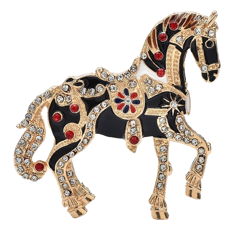 Ornate Enamel Carousel Horse Brooch Pin Crystal Rhinestone Equestrian Jewelry