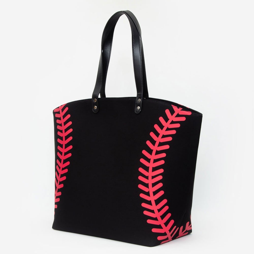 Black Baseball Stitch Large Tote Bag for Women Sports Style Shoulder Bags