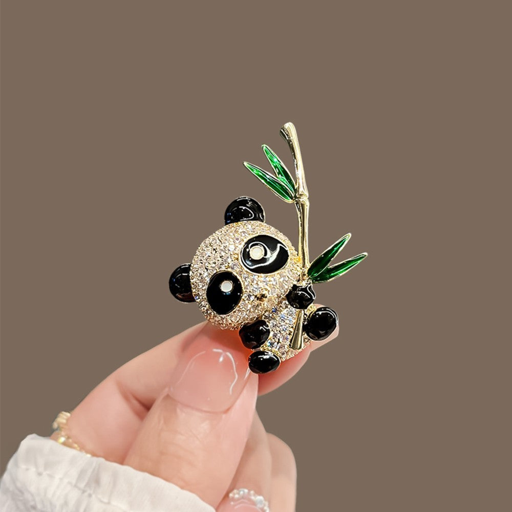 Sparkling Panda Brooch Pin Crystal Rhinestone Bamboo Animal Jewelry Gift Cute