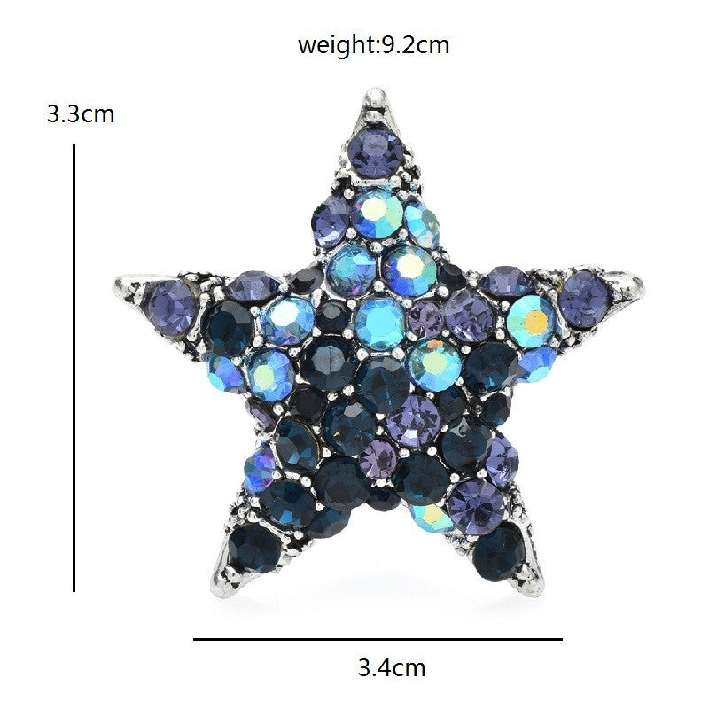 Sparkle Star Brooch Set Red Garnet Gold & Blue Crystal Silver Tone Pin Pair Gift