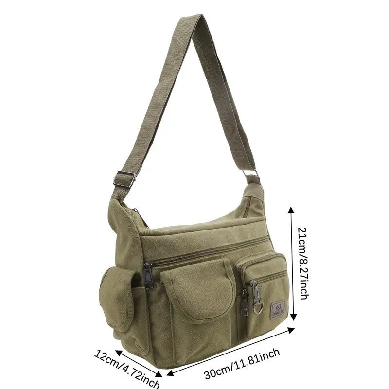 Vintage Canvas Crossbody Bag, Unisex Messenger Shoulder Bag Multi-Pocket Travel