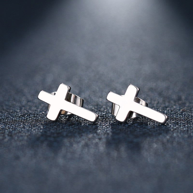 2pcs Minimalist Cross Stud Earrings Set Gold Silver Tone Stainless Steel