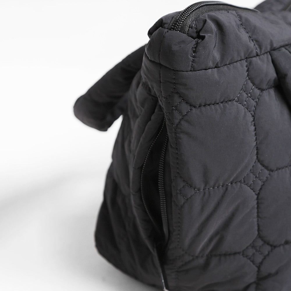 Black Puffer Quilted Tote Bag Shoulder Handbag with Coin Pouch Gift Idea