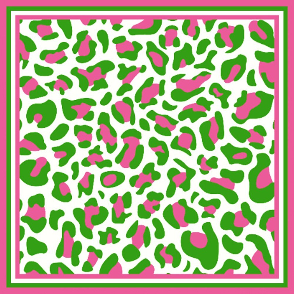 Leopard Print Square Silky Satin Scarf Pink Green Animal Pattern 35x35 Wrap