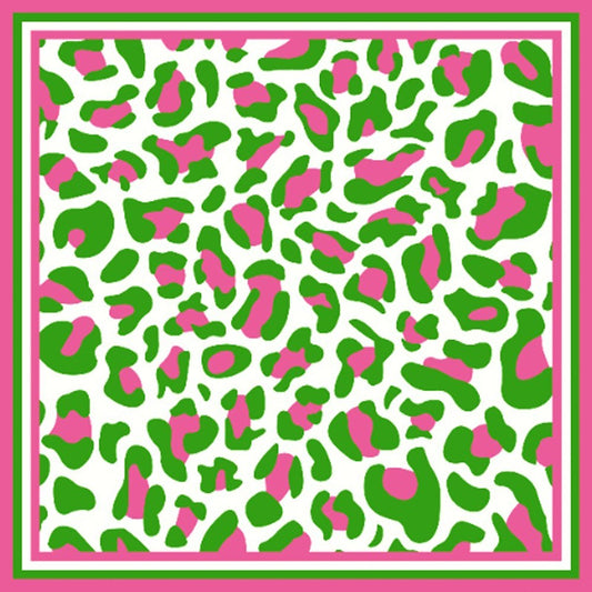 Leopard Print Square Silky Satin Scarf Pink Green Animal Pattern 35x35 Wrap