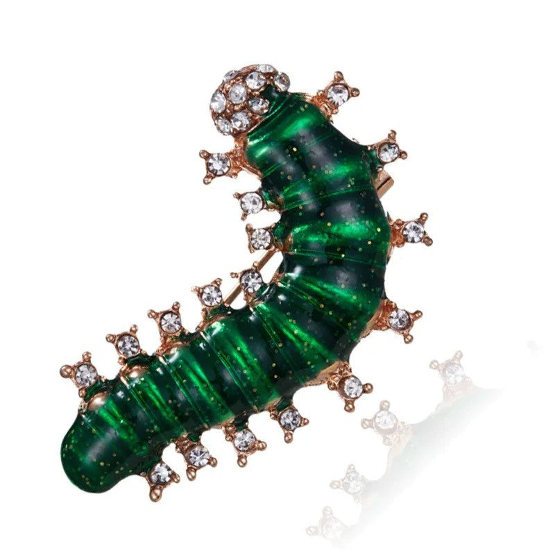 2pcs Caterpillar Rhinestone Enamel Insect Brooch Set Multi Color Fashion Pin