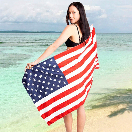 American USA Flag Print Beach Towel and Matching Tote Bag Set Beach Essentials