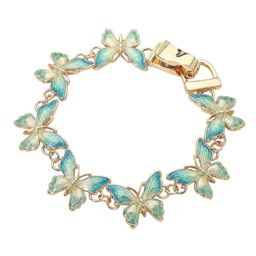 Crystal Butterfly Flower Bracelet - Gold Pave Brass Statement Cuff Jewelry