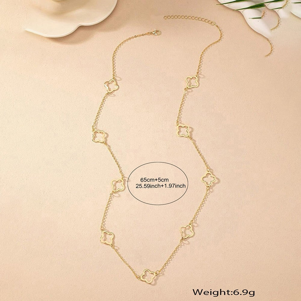 Gold Clover Long Pendant Necklace Women Fashion Chain Statement Jewelry Gift
