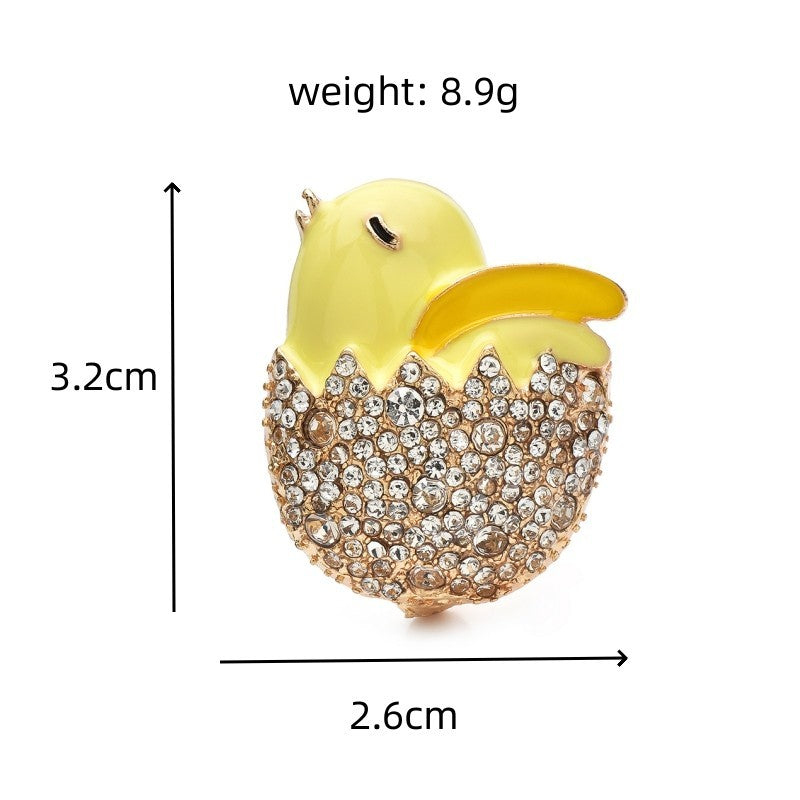 Yellow Chick Hatching Egg Rhinestone Brooch Pin Crystal Enamel