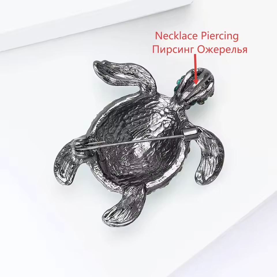 2pcs Sparkling Sea Turtle Rhinestone Brooch Pin Set Pink Green Pendant Jewelry