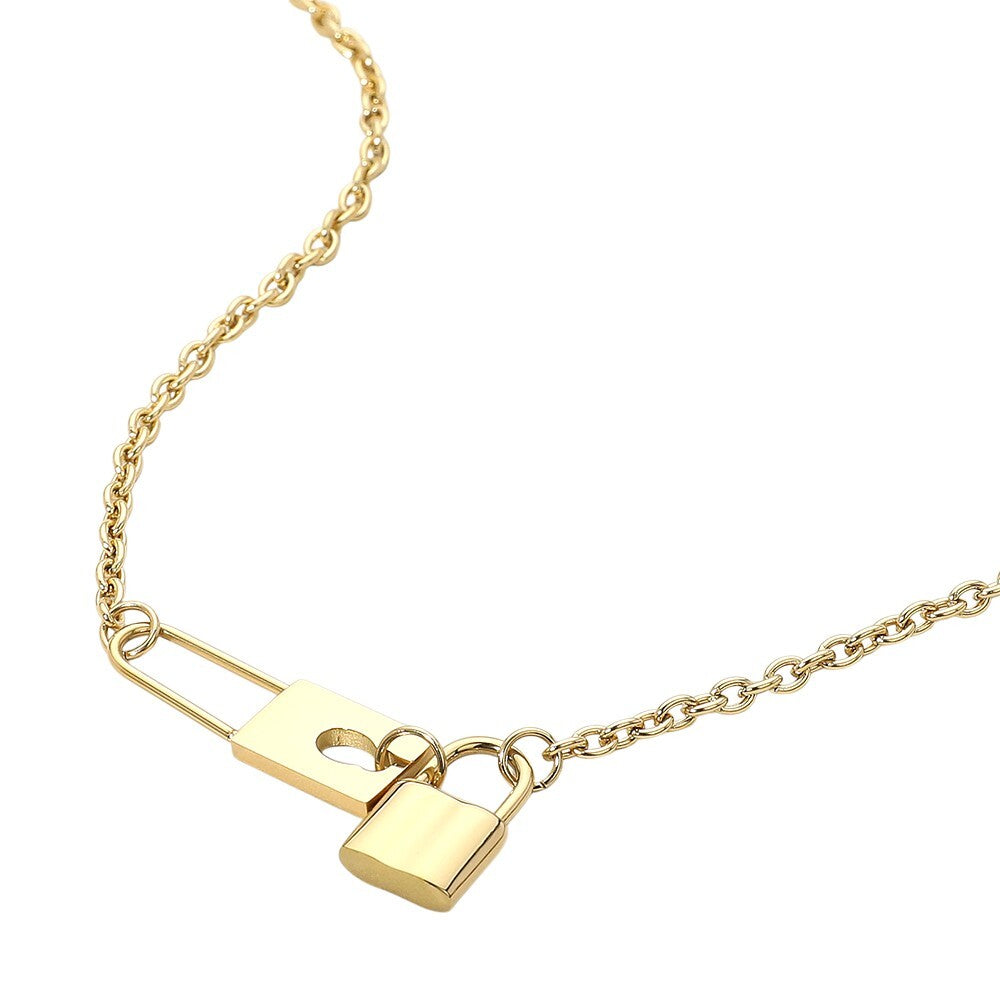Stainless Steel Lock Pendant Necklace for Women Chunky Chain Link Padlock Choker