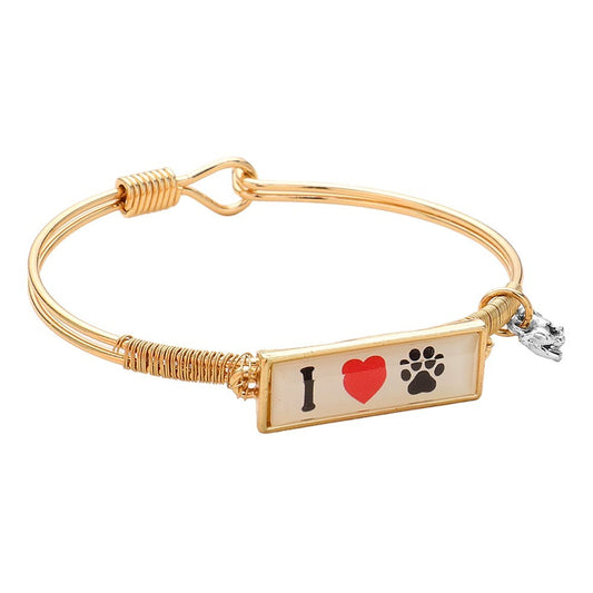 2pcs Gold Tone "I Heart Paw Print" Bangle Bracelet Pet Dog Cat Lover Gift