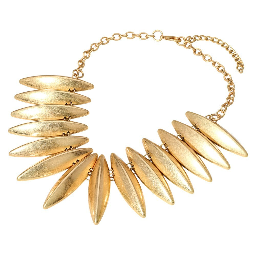 Bold Brushed Metal Spike Link Statement Necklace for Women Punk Chic Style