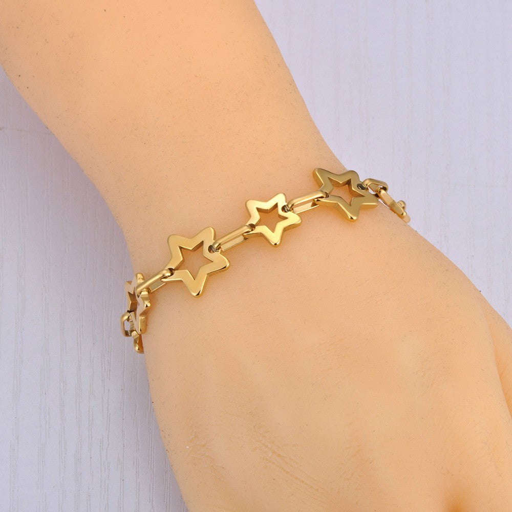 Gold Tone  Plated Stainless Steel Star Linked Bracelet Jewelry for Women