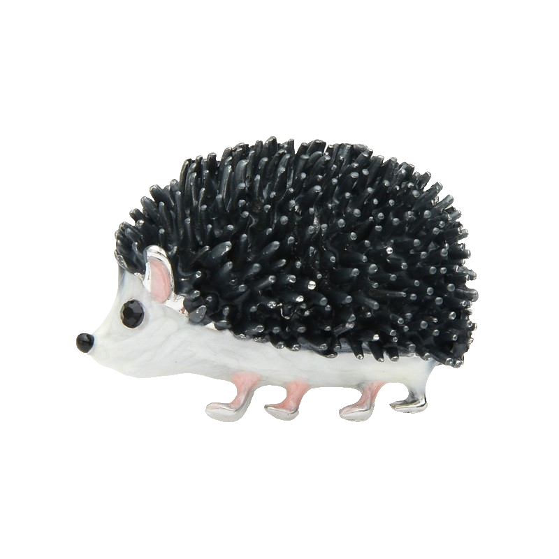 Cute Black Enamel Hedgehog Brooch Pin Animal Jewelry Gift for Coat Scarf Shirt