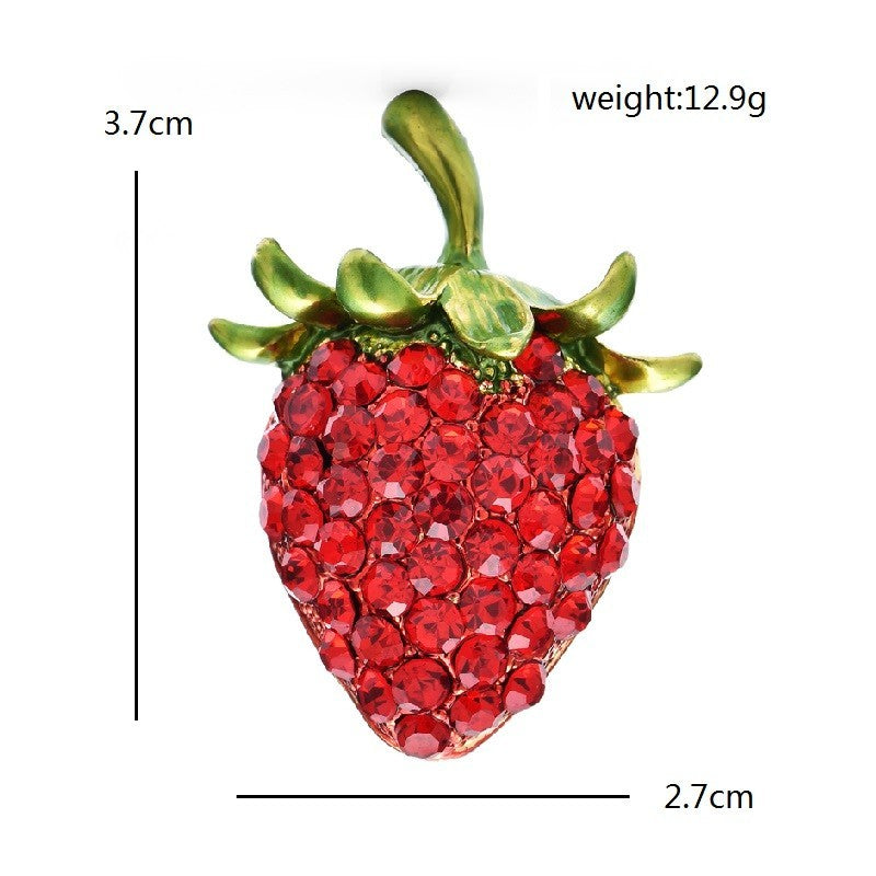 2pcs Red Crystal Strawberry Brooch Pin Sparkling Rhinestone Fruit Jewelry Gift