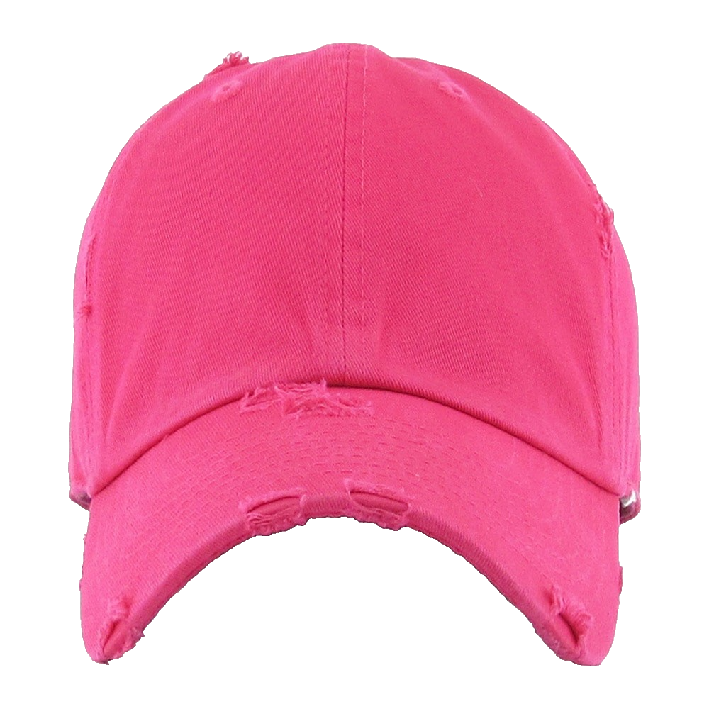 Hot Pink Distressed Baseball Cap Comfortable Adjustable Sun Hat