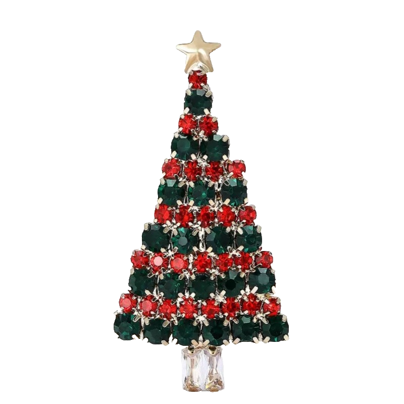 2pcs Christmas Tree Rhinestone Brooch Set Holiday Festive Crystal Pins