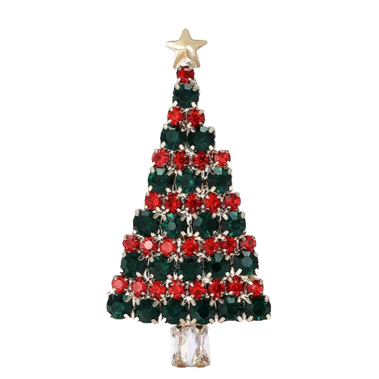 2pcs Christmas Tree Rhinestone Brooch Set Holiday Festive Crystal Pins