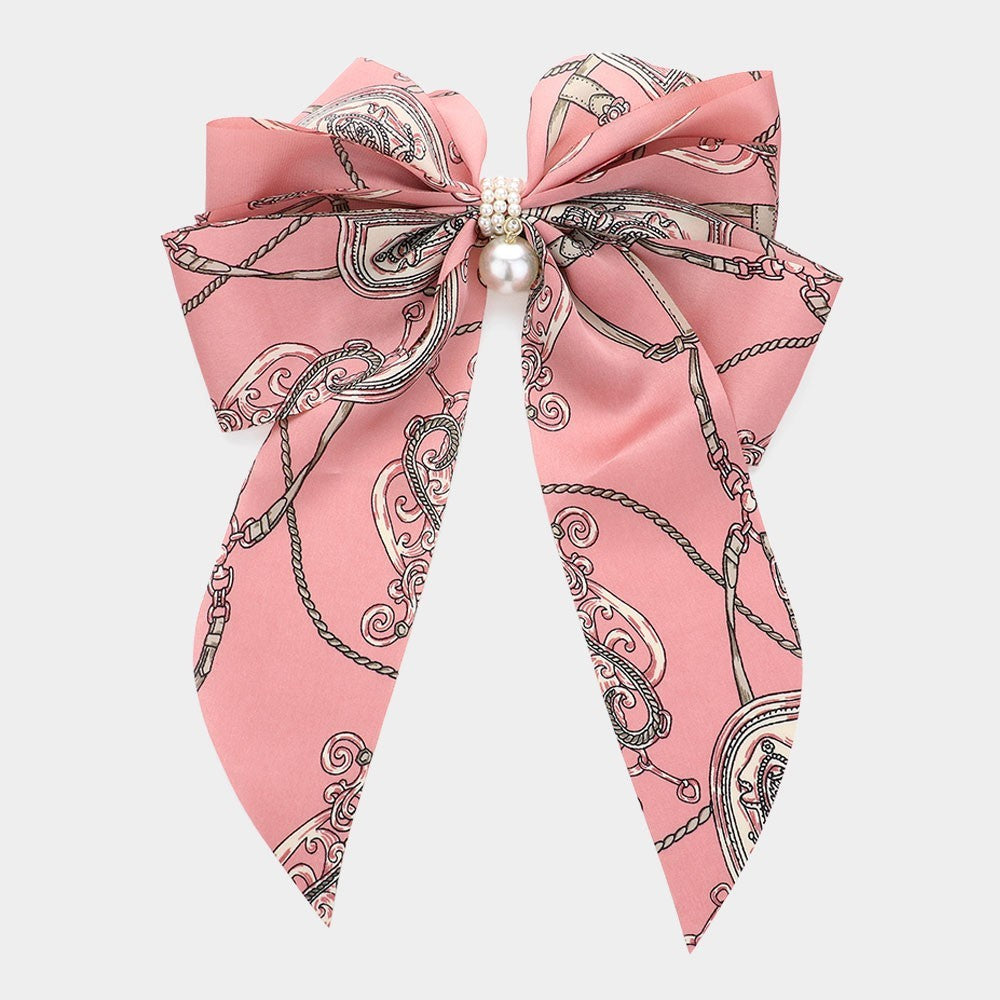 Pink Oversized Pearl Bow Hair Clip Barrette Chain Dangle Trendy Accessory