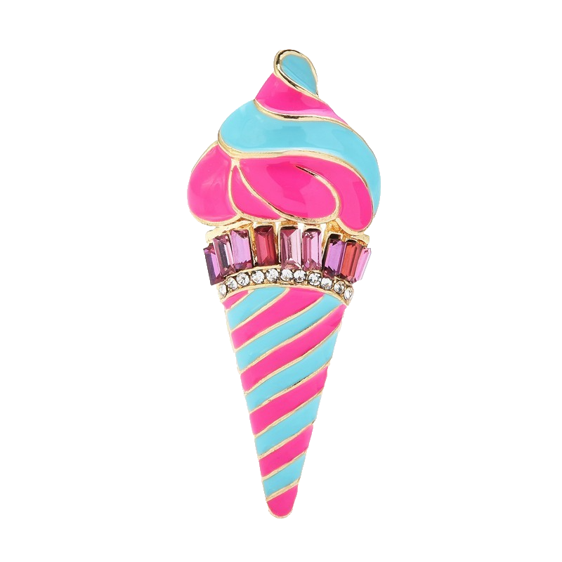 2pcs Ice Cream Cone Brooch Pin Pink Blue Enamel Crystal Rhinestone Set