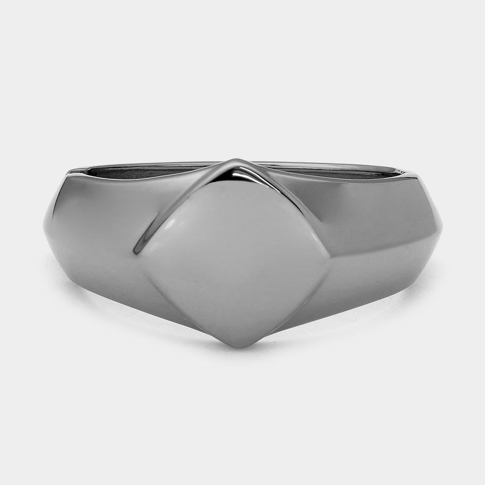 Gunmetal Sculptural Geometric Hinged Bangle - Bold Modern Statement Cuff