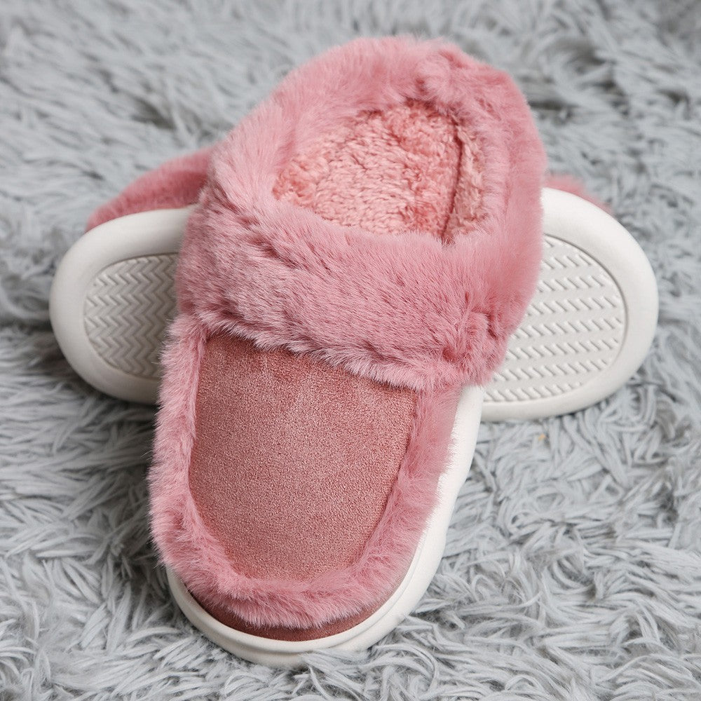 Fluffy Pink Slippers Women's Faux Fur Cozy House Shoes Slip-On Indoor S/M