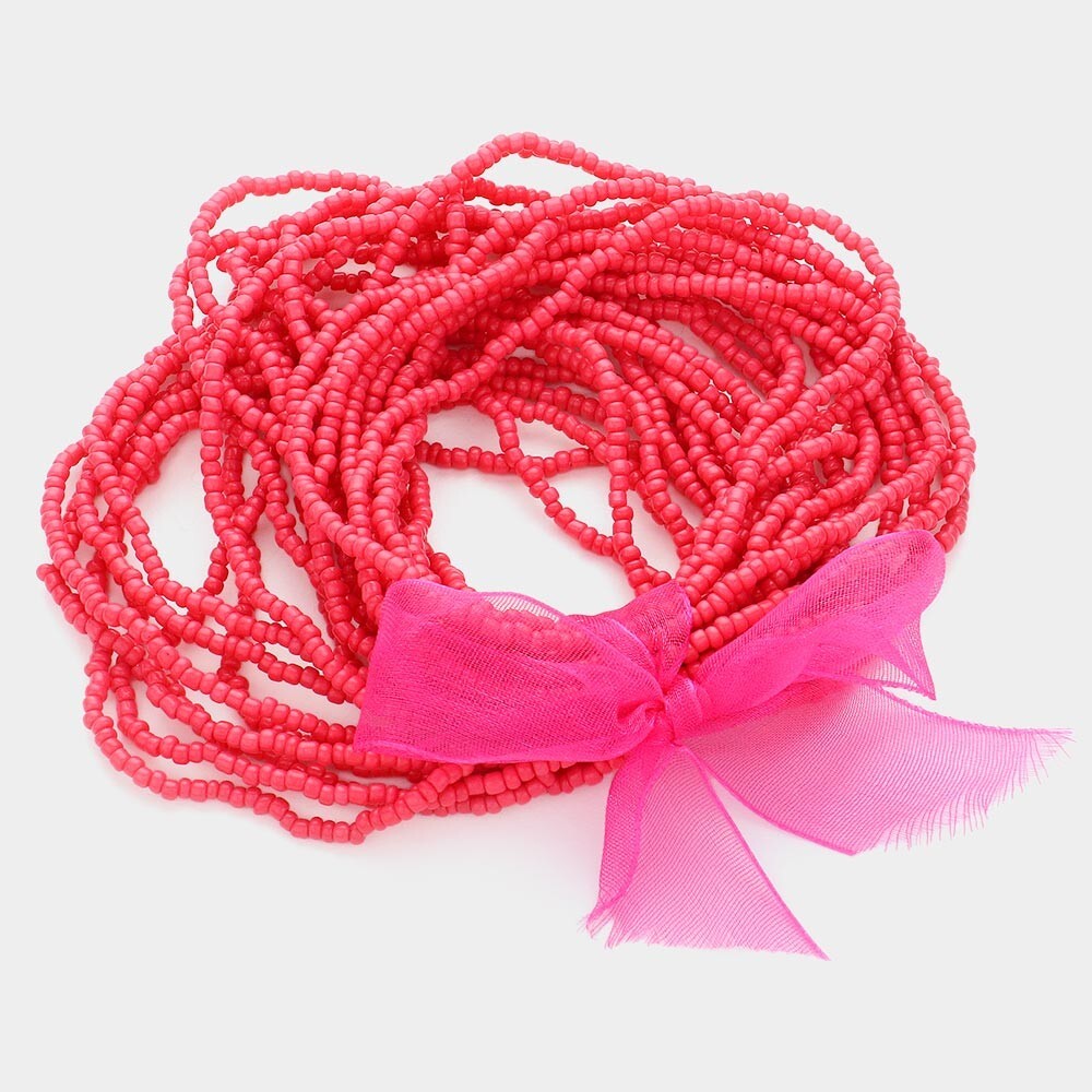 25PCS Colorful Seed Beaded Stretch Bracelets Boho Stackable Jewelry Hot Pink