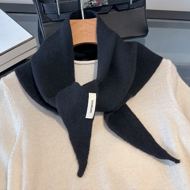 3Pcs 100% Wool Triangle Scarf Set Black Brown Beige Knitted Winter Neck Wrap