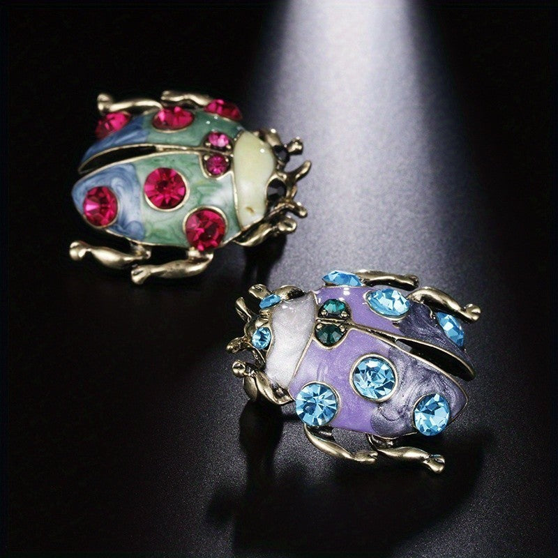 2pcs Enamel Rhinestone Ladybug Brooch Pin Set Vintage Style Bug Jewelry