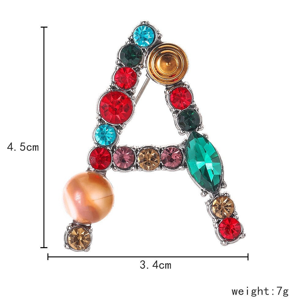 2 Pcs Colorful Crystal Letter A Brooch Pin Set Gold Silver Tone Initial Jewelry