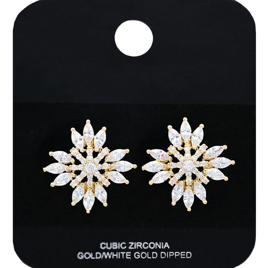 Snowflake Cubic Zirconia Stud Earrings Gold Dipped Post Back Womens Jewelry