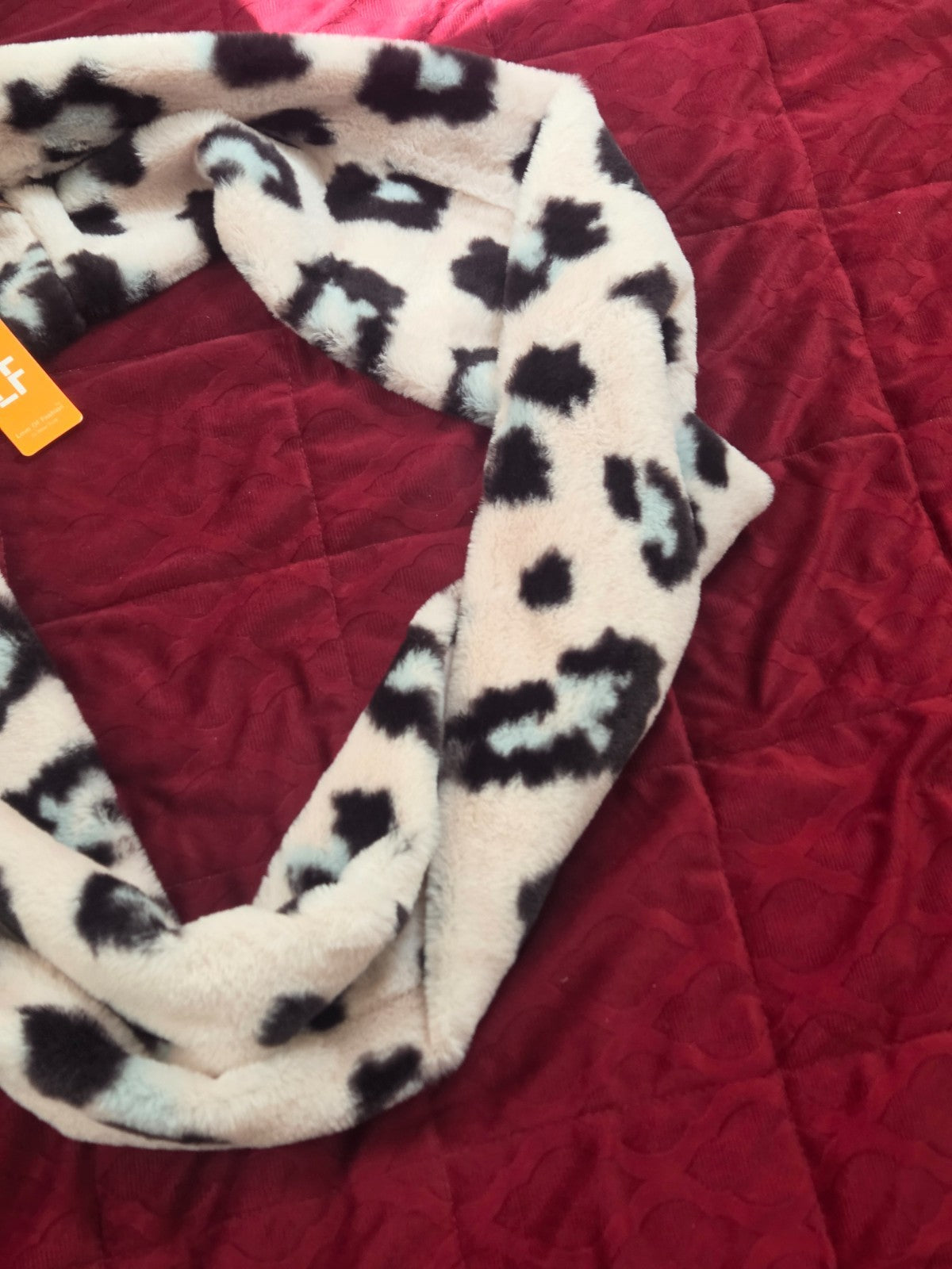 Faux Fur Leopard Print Infinity Scarf Snood Cream Blue Black Women's NWT