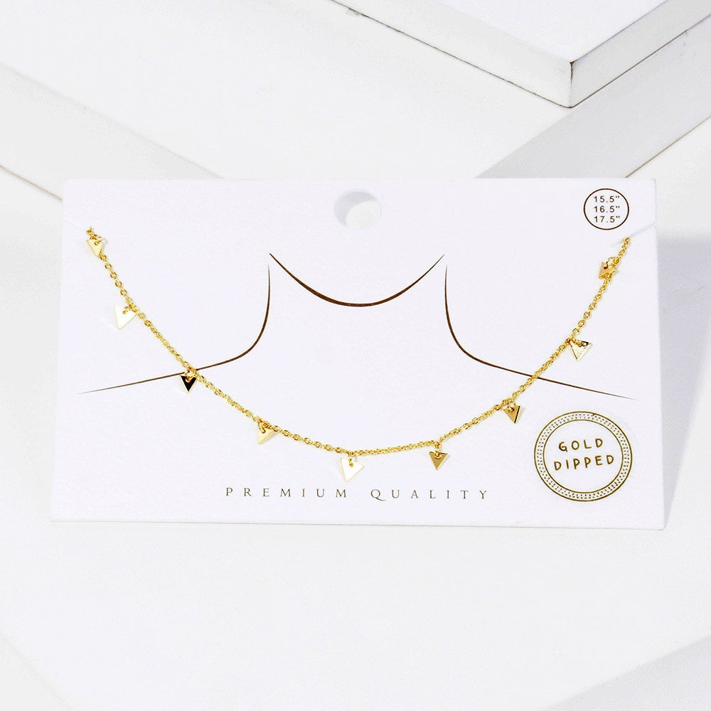 Gold Dipped Metal Triangle Dangle Charm Station Necklace Jewelry for Women