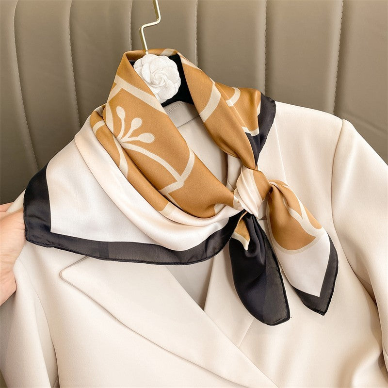 2pcs Pink Brown Floral Silk Feel Square Scarf 28" Women’s Fashion Accessories