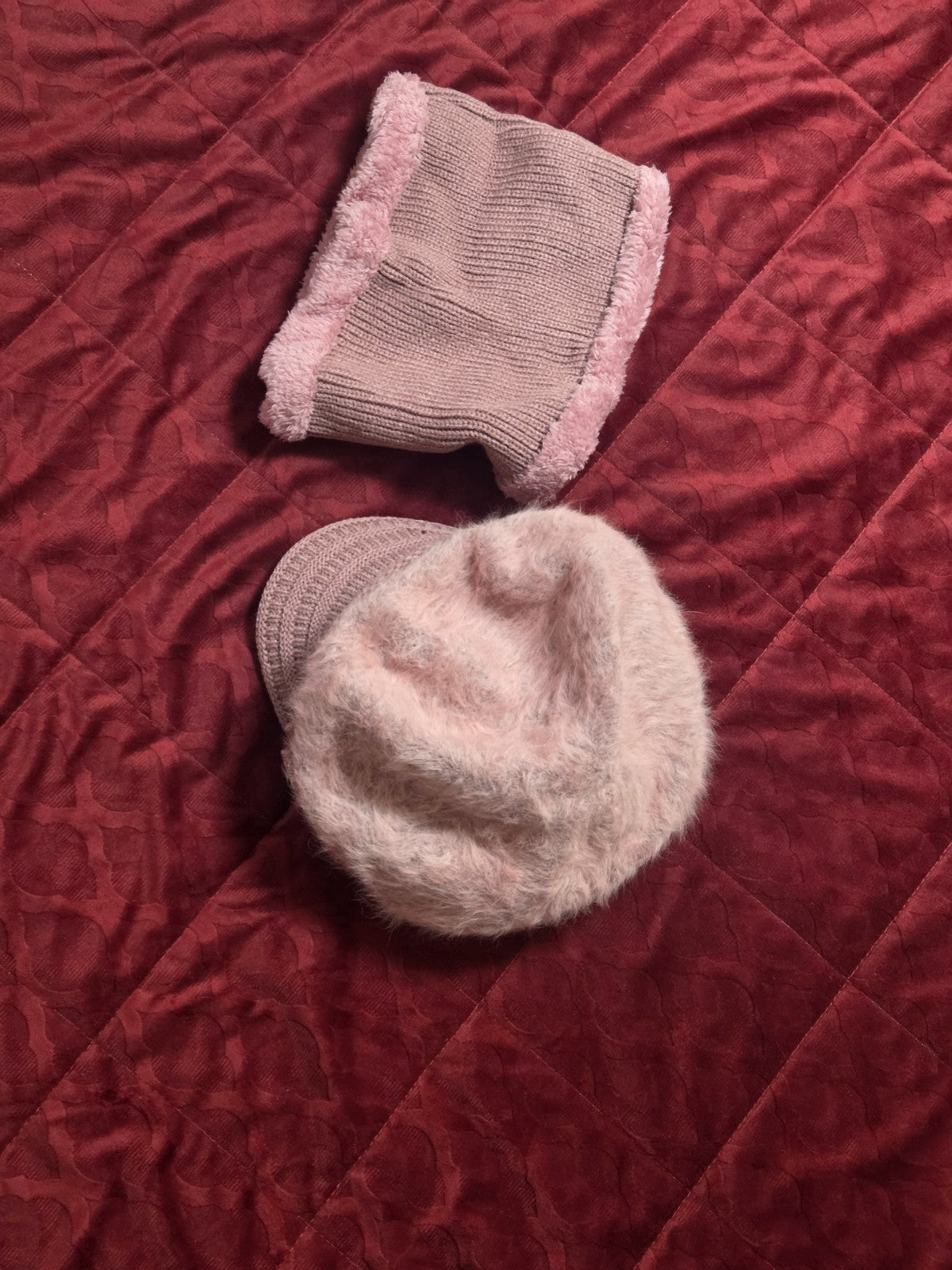 Women 2PC Winter Cable Knit Beanie Hat Scarf Set Fleece Lined Warm Thick
