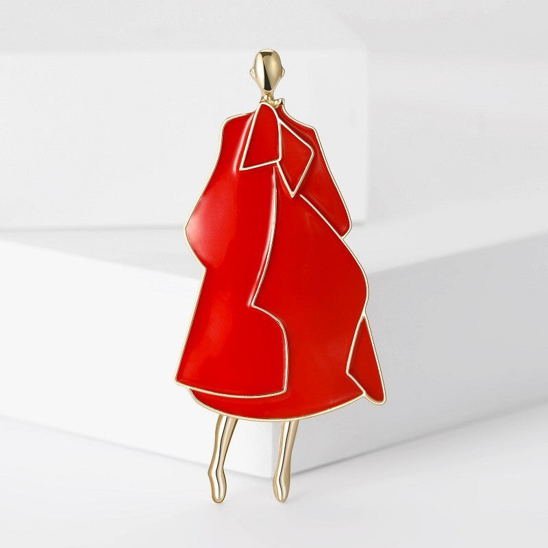 2PC Abstract Fashion Lady Enamel Brooch Set Red & Black Gold Tone Pin New