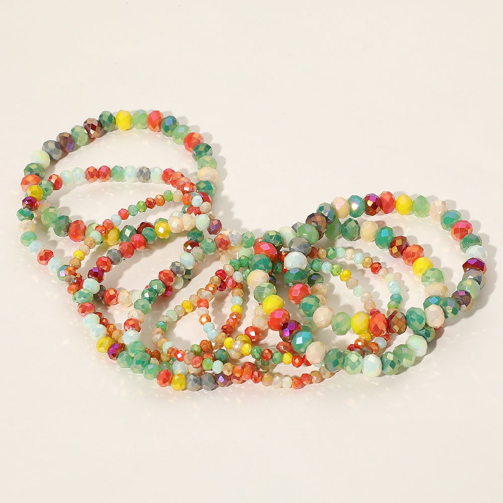 9Pcs Multicolor Faceted Round Glass Beaded Stretchable Bracelets for Women