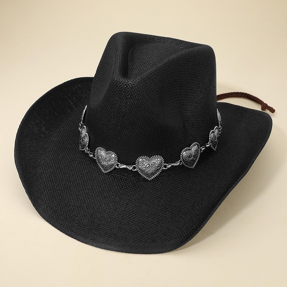 Black Felt Wide Brim Fedora Hat with Grosgrain Ribbon and Gold Buckle