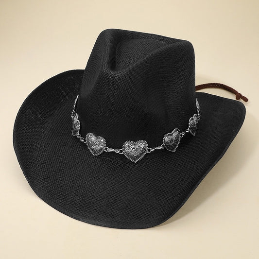 Black Felt Wide Brim Fedora Hat with Grosgrain Ribbon and Gold Buckle
