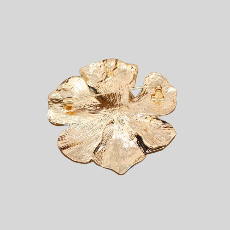 Poppy Flower Red Enamel Brooch Pin Gold Tone Crystal Rhinestone Jewelry