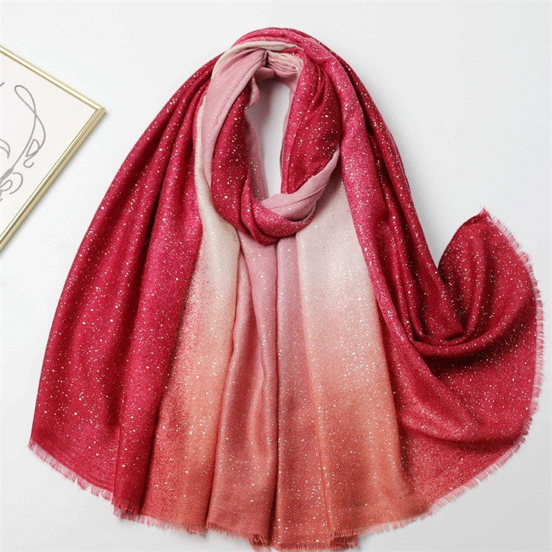 Sparkle Ombre Shawl Scarf Pink Red Gradient Shimmer Glitter Wrap Hijab Large